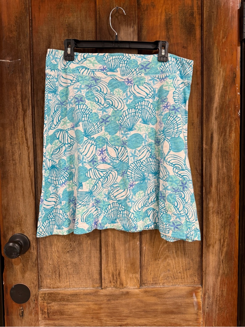 fresh produce Aqua and White Seashell-Print Midi Skirt